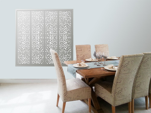 white decorative perforated circles window shutters for modern interiors